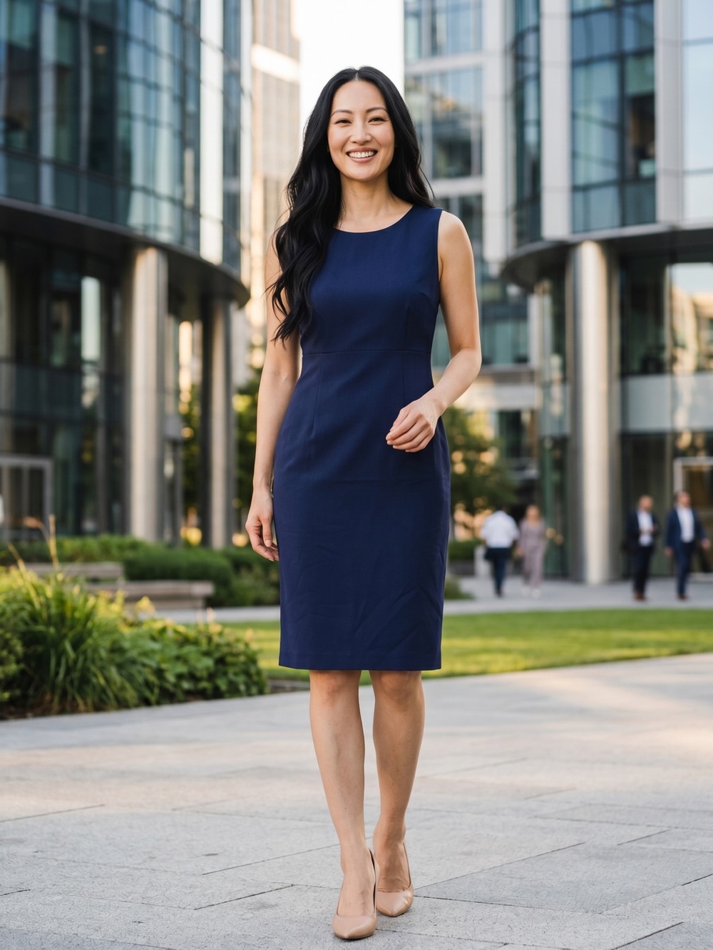 Kasper Cobalt Blue Sheath Dress Sleeveless Career Office Midi career basic